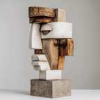 Fragmented Cubist Dual-Tone Sculpture — figurative wood sculpture