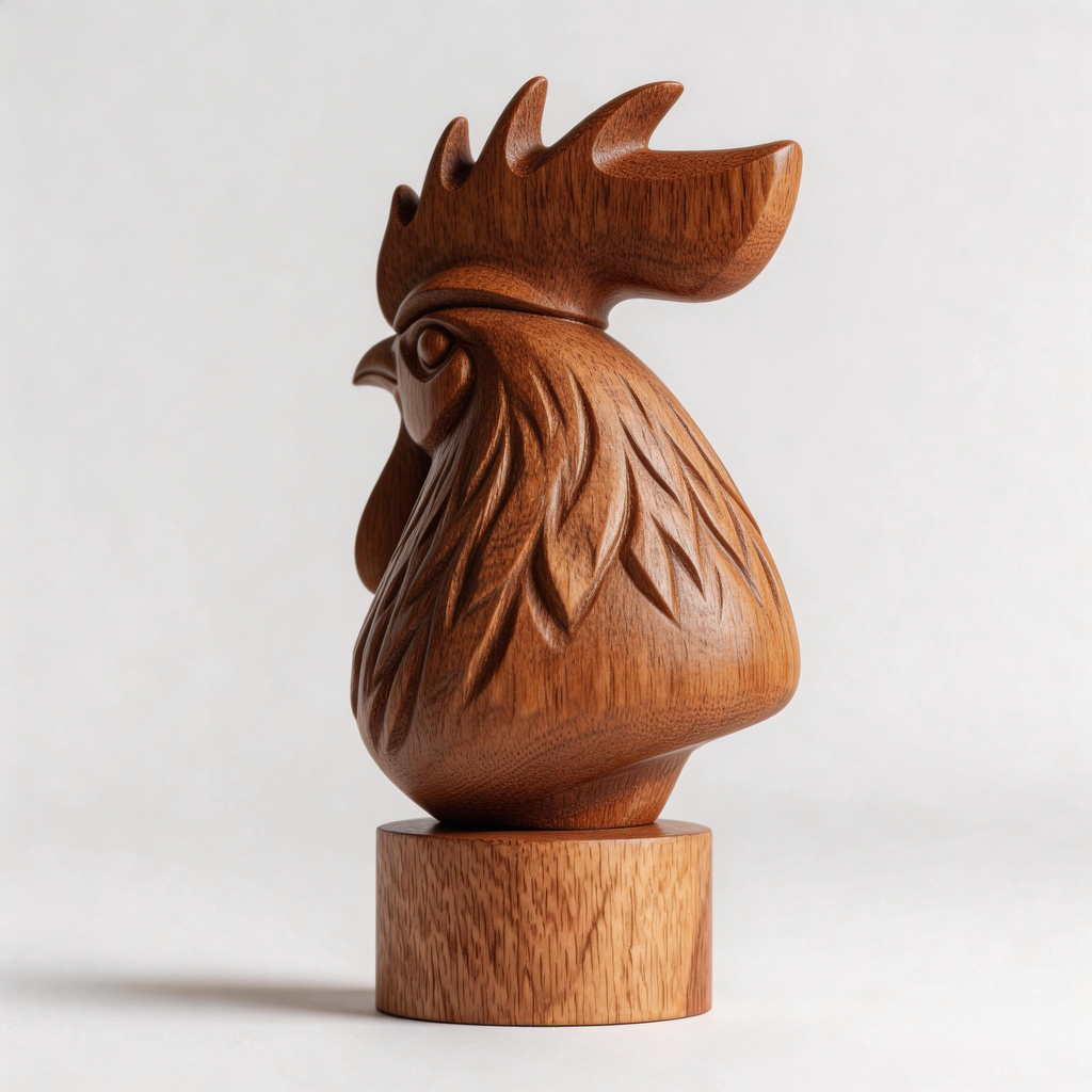 ARBYNART Carved Rooster Wood Sculpture