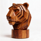 Hand-Carved Geometric Tiger Head Sculpture — tiger wood sculpture