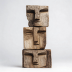 Triple Tiered Primitive Totem Sculpture — wood face sculpture